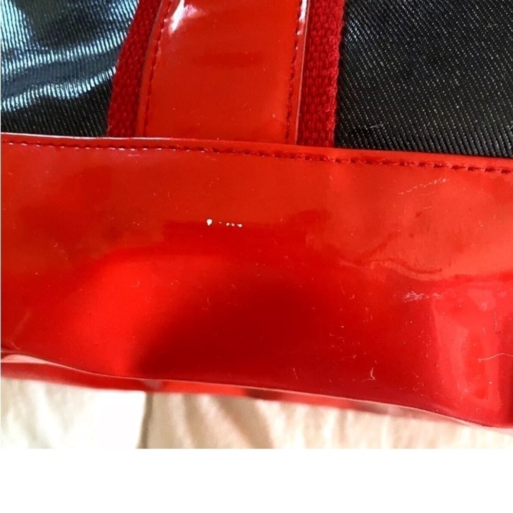 Tory Burch Large Purse Shoulder Bag Tote Black Red Logo Floral Lined Zip Pockets - Picture 6 of 8